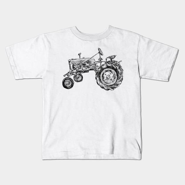 Antique Tractor Print Kids T-Shirt by rachelsfinelines